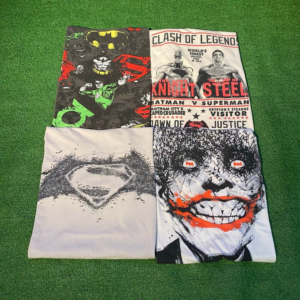 Bundle of 4 DC Comics Batman Joker Superman Graphic T-Shirt Medium Gray White